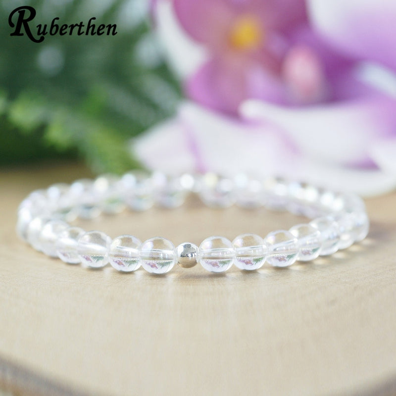 EMF Protective Crystal Silver Plated Bead Bracelet (6 mm)