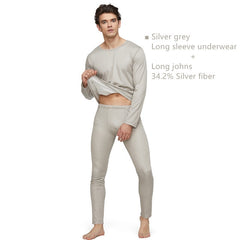 Men's Silver Fiber Electromagnetic Radiation shielding long sleeve & underwear set